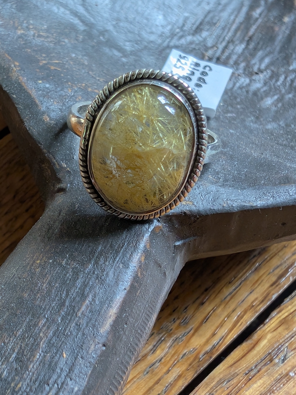 Sterling Silver Golden Rutilated Quartz Oval Ring, SZ 7.5